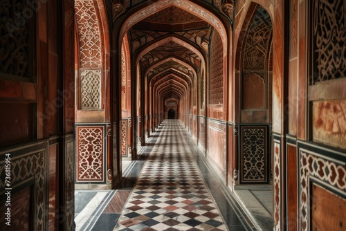 Beautiful mosque hallway in Islamic style