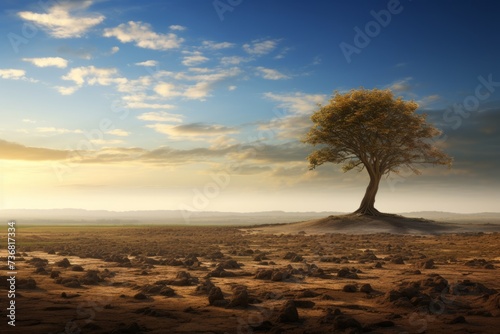 A lone tree standing tall in a barren landscape, representing endurance and survival