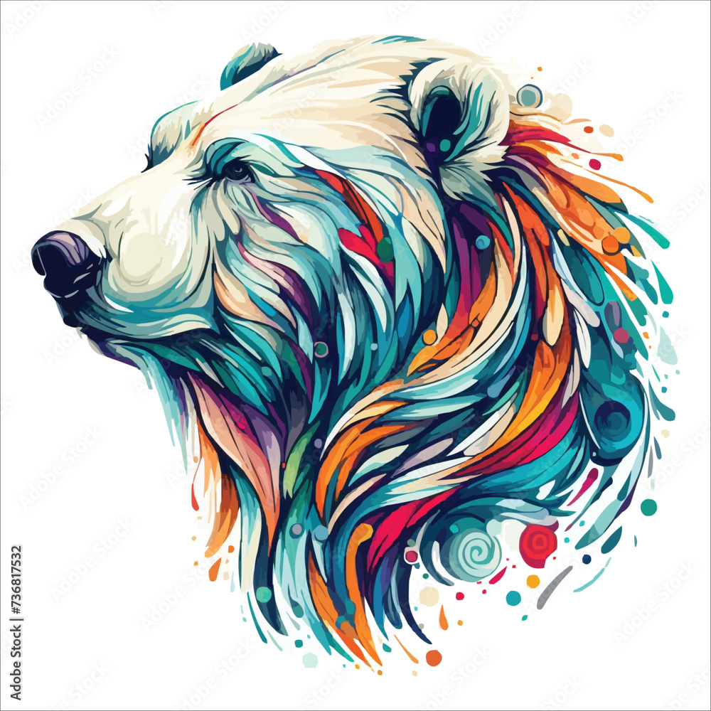 Fototapeta Abstract Polar bear head multicolored paints colored drawing vector illustration 
