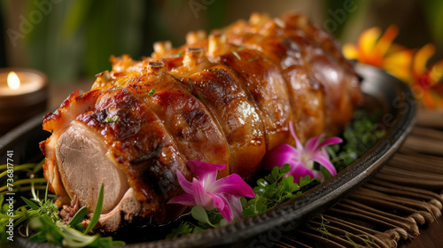 The centerpiece of the Hawaiian Luau Pig Roast is a juicy slowroasted pig basted with a secret blend of island es. The golden crackling skin gives way to moist flavorful meat photo
