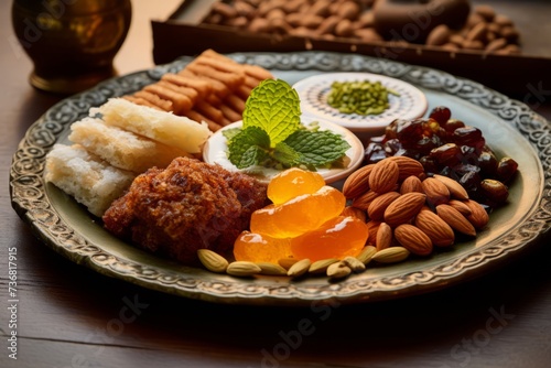 A plate of traditional Middle Eastern desserts