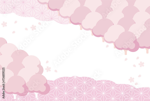 フレーム アイソメトリック 桜 さくら 春 お花見 風景 和風 和柄 背景 イラスト素材