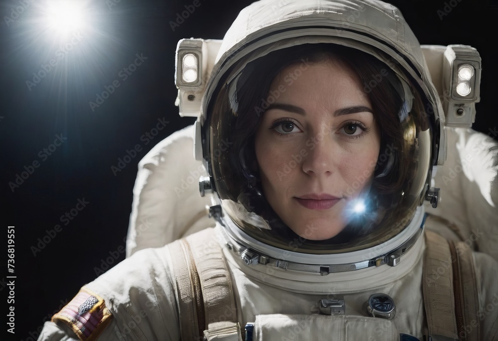 Portrait of an astronaut, a girl in a spacesuit, close-up. Portrait of an astronaut, a girl in a spacesuit, close-up.
