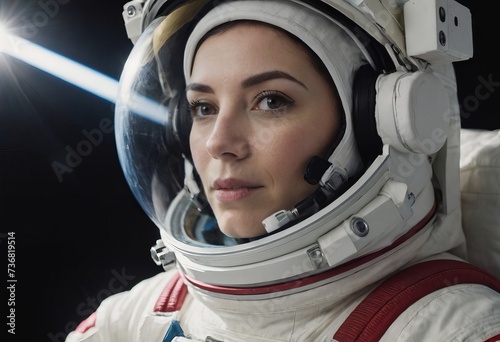 Portrait of an astronaut, a girl in a spacesuit, close-up.