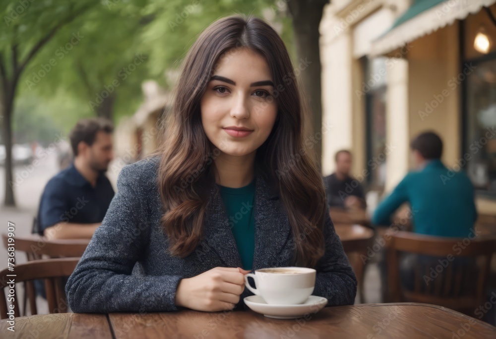 beautiful young woman sitting in an outdoor cafe drinking espresso coffee beautiful young woman sitting in an outdoor cafe drinking espresso coffee