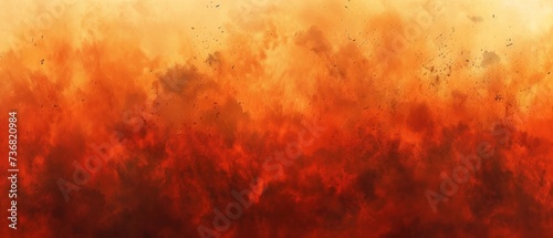 a painting of a red and yellow fire with lots of smoke coming out of the top of the painting and the bottom of the painting.