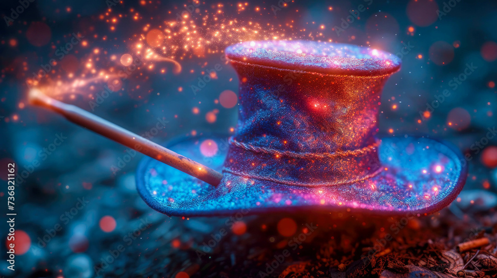 Magic hat with magic light and bokeh background Magic hat with magic light and bokeh background
