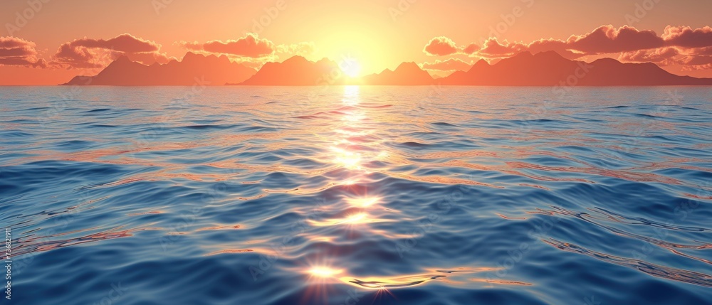 a large body of water with the sun setting in the sky above the water and clouds in the sky above the water.