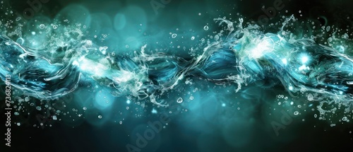 a computer generated image of water bubbles and bubbles on a blue and green background with bubbles in the middle of the image.