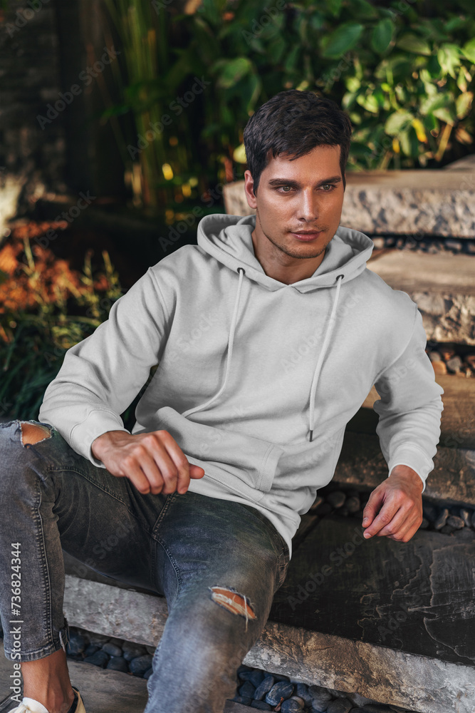 Man blank white hoodie mockup with model Man blank white hoodie mockup with model