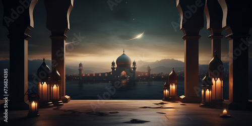 Mosque at night in moon light View
