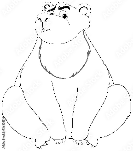 Black and white drawing of a thoughtful sitting bear.
