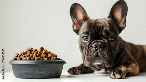 Adorable french bulldog waits for permission to eat. pet care and training moment. studio shot, animal portrait. AI © Irina Ukrainets