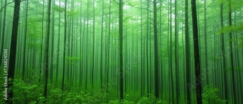 a green forest filled with tall trees and lots of tall green trees in the middle of a forest filled with lots of tall green trees.