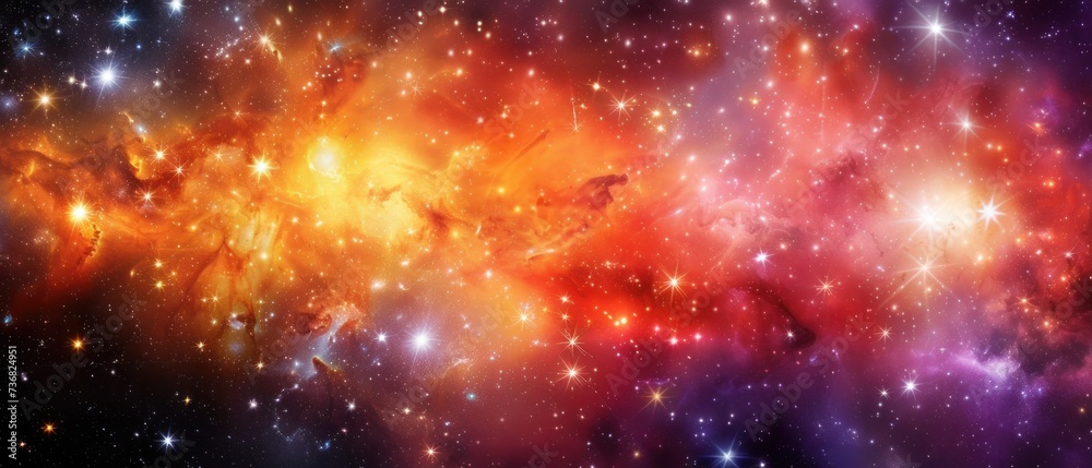 a space filled with lots of stars and a large orange and red object in the middle of the space with stars all around it. a space filled with lots of stars and a large orange and red object in the middle of the space with stars all around it.