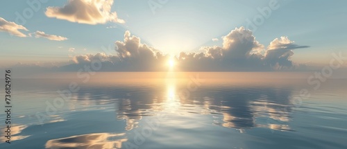 a large body of water with clouds in the sky and the sun reflecting off the water in the middle of the picture. photo