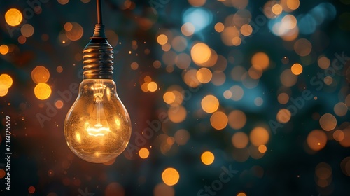 Glowing light bulb on blurry background captures concept of inspiration and innovation. ideal for creative projects and energy themes. AI photo