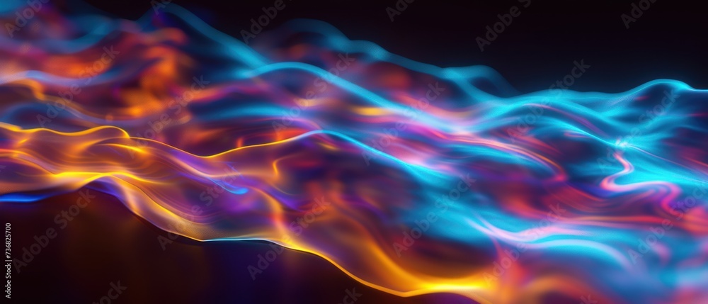 a multicolored wave of light on a black background with a black background and a black background with a blue, red, yellow, orange, and pink wave of light.