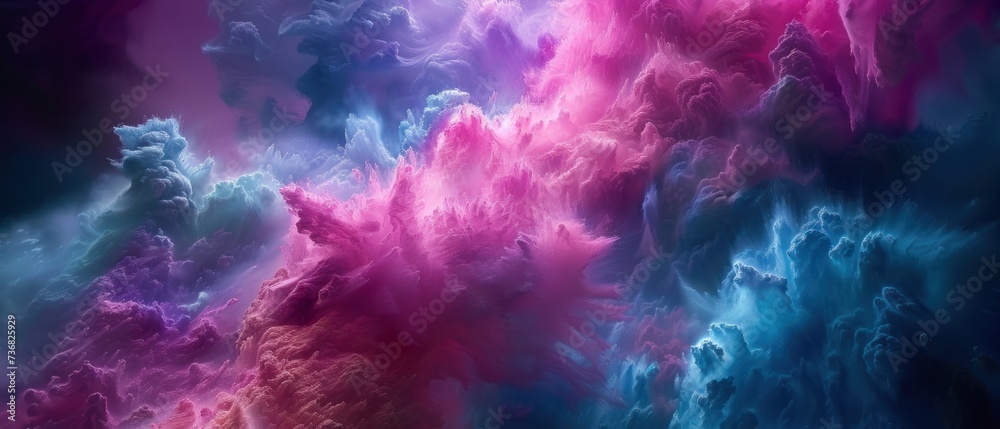 a close up of a multicolored wallpaper with clouds in the middle of the image and a blue, pink, and purple cloud in the middle of the middle of the wall.
