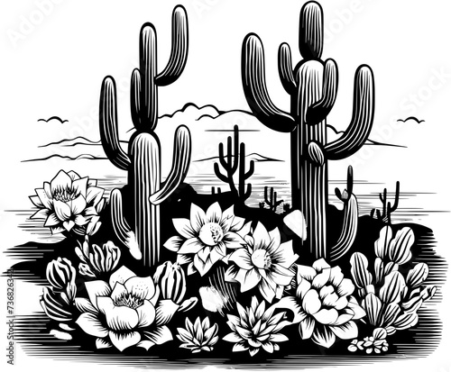 Vintage Cactus Icon in Hand-drawn Style