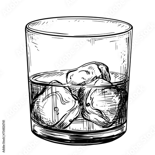 Whiskey glass vector vintage sketch illustration 
