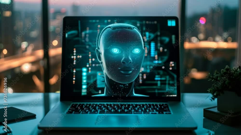 AI face talking with Human for artificial intelligence thinking concept