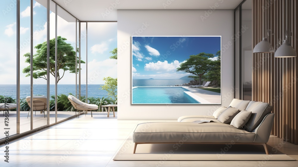 Fototapeta premium ideas for arranging a family or guest room with sofas, lamps, potted ornamental plants, tables that are simple and minimalist but still give the impression of being clean and elegant.