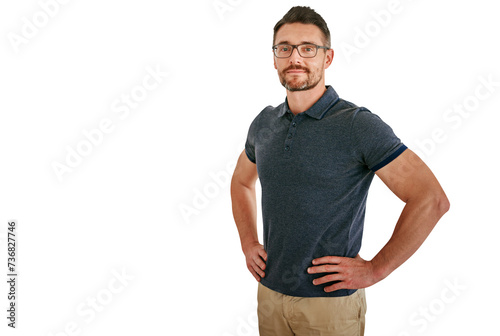 Portrait, glasses and confidence of business man isolated on a transparent png background. Face, spectacles and creative professional, designer and casual entrepreneur working in Canada for career