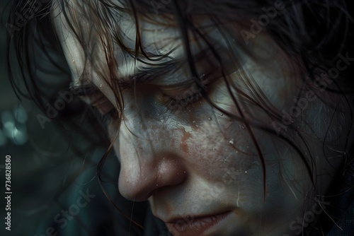 Emotional Female Portrait in a Dark Forest