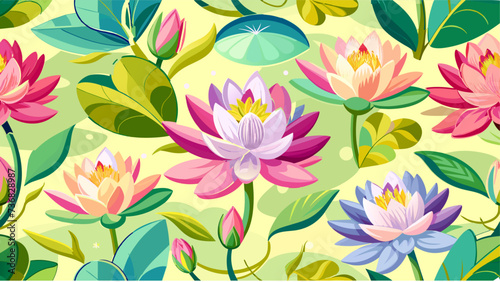 seamless pattern with waterlily flower vector