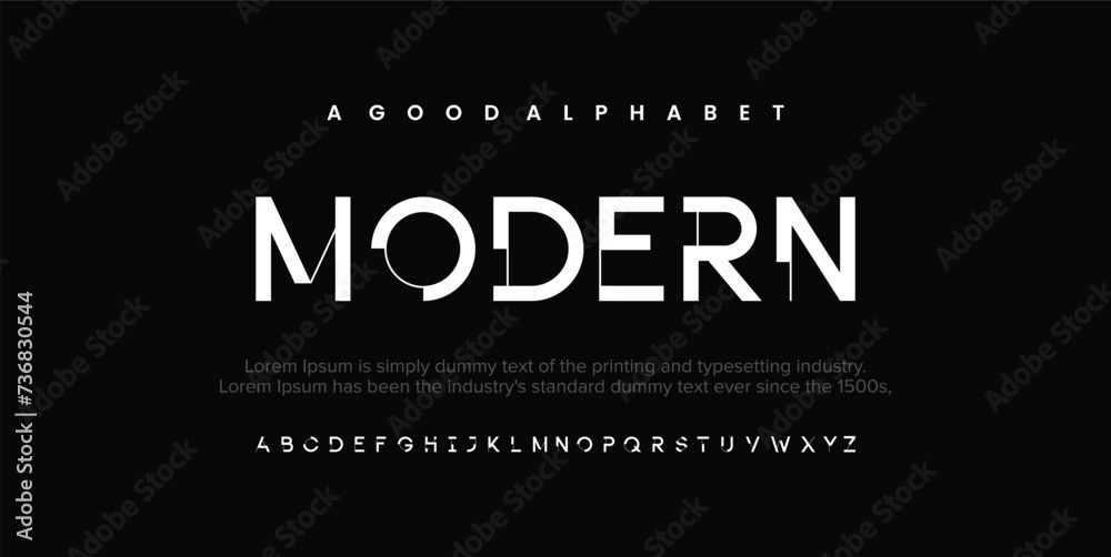 Modern alphabet font. Creative abstract urban, futuristic, fashion, sport, minimal technology typography. Simple vector illustration with number - obrazy, fototapety, plakaty 