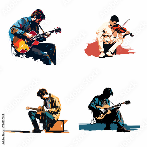 Musician with Musical Instrument (Musician) simple minimalist isolated in white background vector illustration