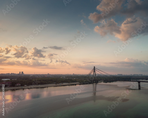 North bridge at the sunrise, aerial urban view © gannusya