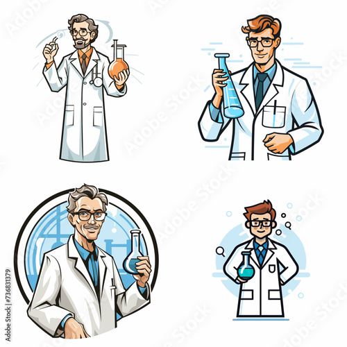 Scientist with Test Tube and Lab Coat (Research Scientist) simple minimalist isolated in white background vector illustration