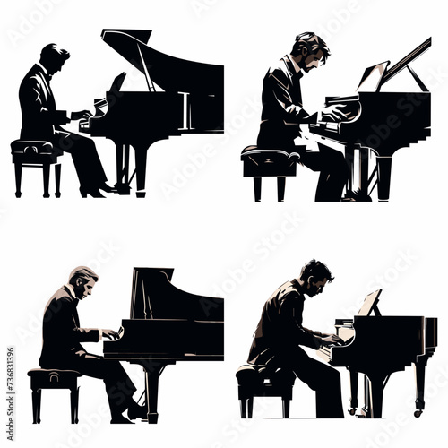Pianist with Piano (Pianist) simple minimalist isolated in white background vector illustration