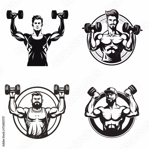 Fitness Trainer with Dumbbell (Fitness Trainer) simple minimalist isolated in white background vector illustration