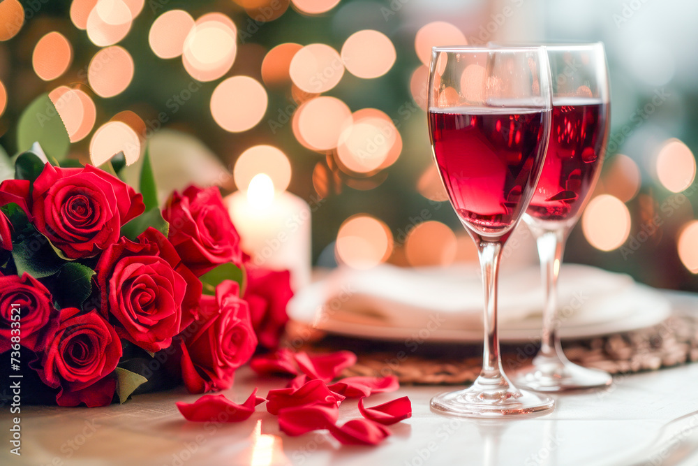 Romantic Dinner Table with Red Wine and Roses. Romantic Dinner Table with Red Wine and Roses.