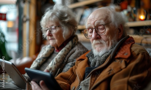 Elderly Couple Embracing Technology Together