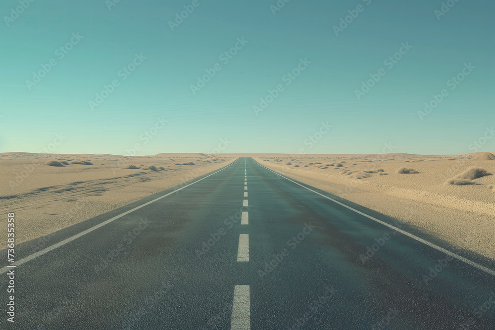 an empty highway in the desert with blue sky. empty asphalt road, adventure road in desert
