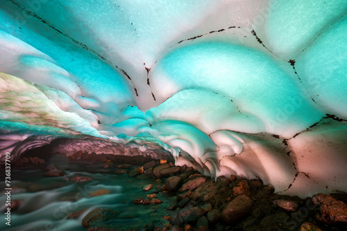 Photos Kamchatka, colour snow vaults of the hidden river on the slopes of Mutnovsky vol