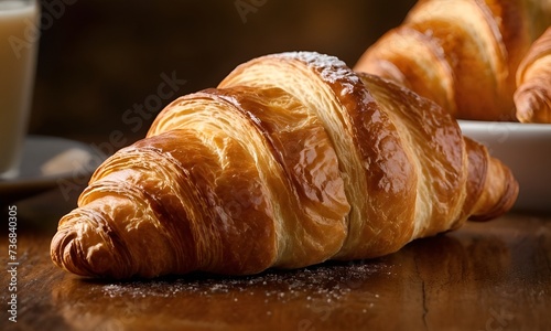 Capturing the essence of a perfectly baked classic croissant with a diverse array of flavors | Perfect breakfast of various croissant variations  photo