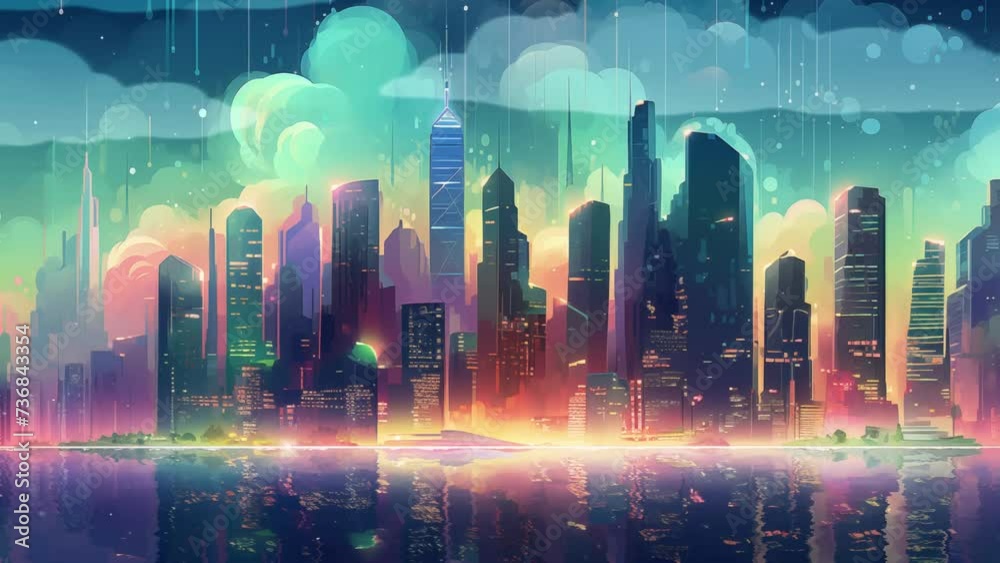 illustration glowcore flat design towering skyscrape . seamless looping overlay 4k virtual video animation background illustration glowcore flat design towering skyscrape . seamless looping overlay 4k virtual video animation background