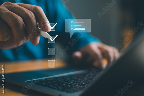 Photography Sign assessment for certificate in online survey form, questionnaire, evaluation, online survey exam Choosing the right answer in the exam, filling out