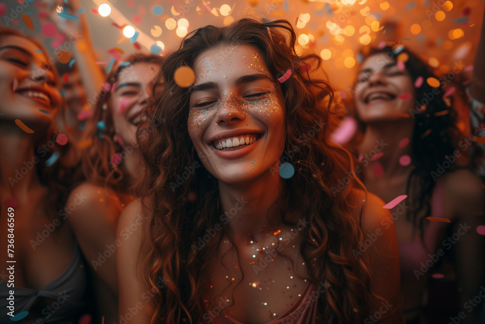 Confetti Fills The Air as The Friends Laugh and Dance at An Outdoor Festival
