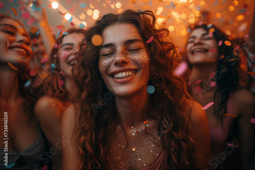 Confetti Fills The Air as The Friends Laugh and Dance at An Outdoor Festival