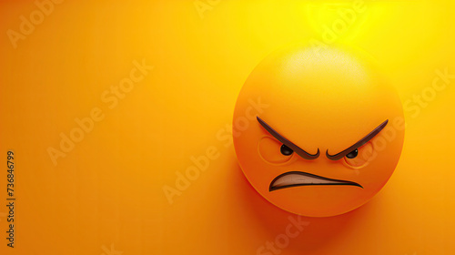 3d anger emoji on isolated yellow background. emoticon angry face on a yellow background photo