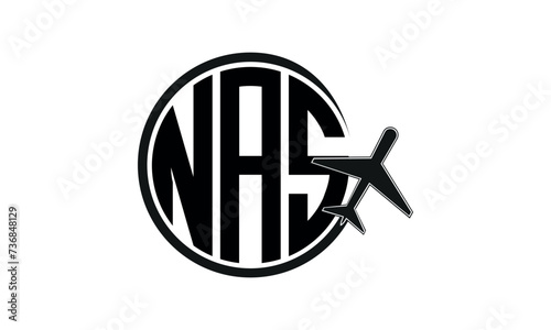 NAS three initial letter circle tour & travel agency logo design vector template. hajj Umrah agency, abstract, wordmark, business, monogram, minimalist, brand, company, flat, tourism agency, tourist