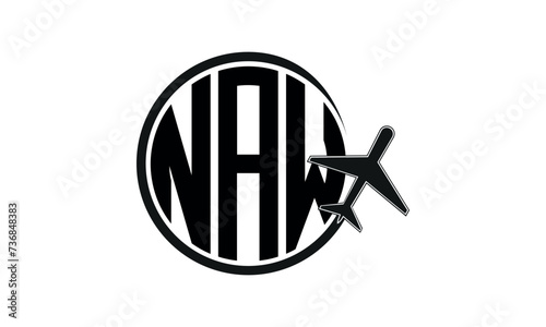 NAW three initial letter circle tour & travel agency logo design vector template. hajj Umrah agency, abstract, wordmark, business, monogram, minimalist, brand, company, flat, tourism agency, tourist