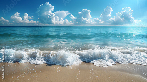 Ocean waves on the beach as a background. a sandy beach with blue water and waves