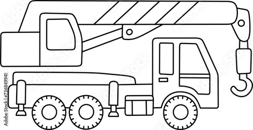 Crane truck line art for coloring book page